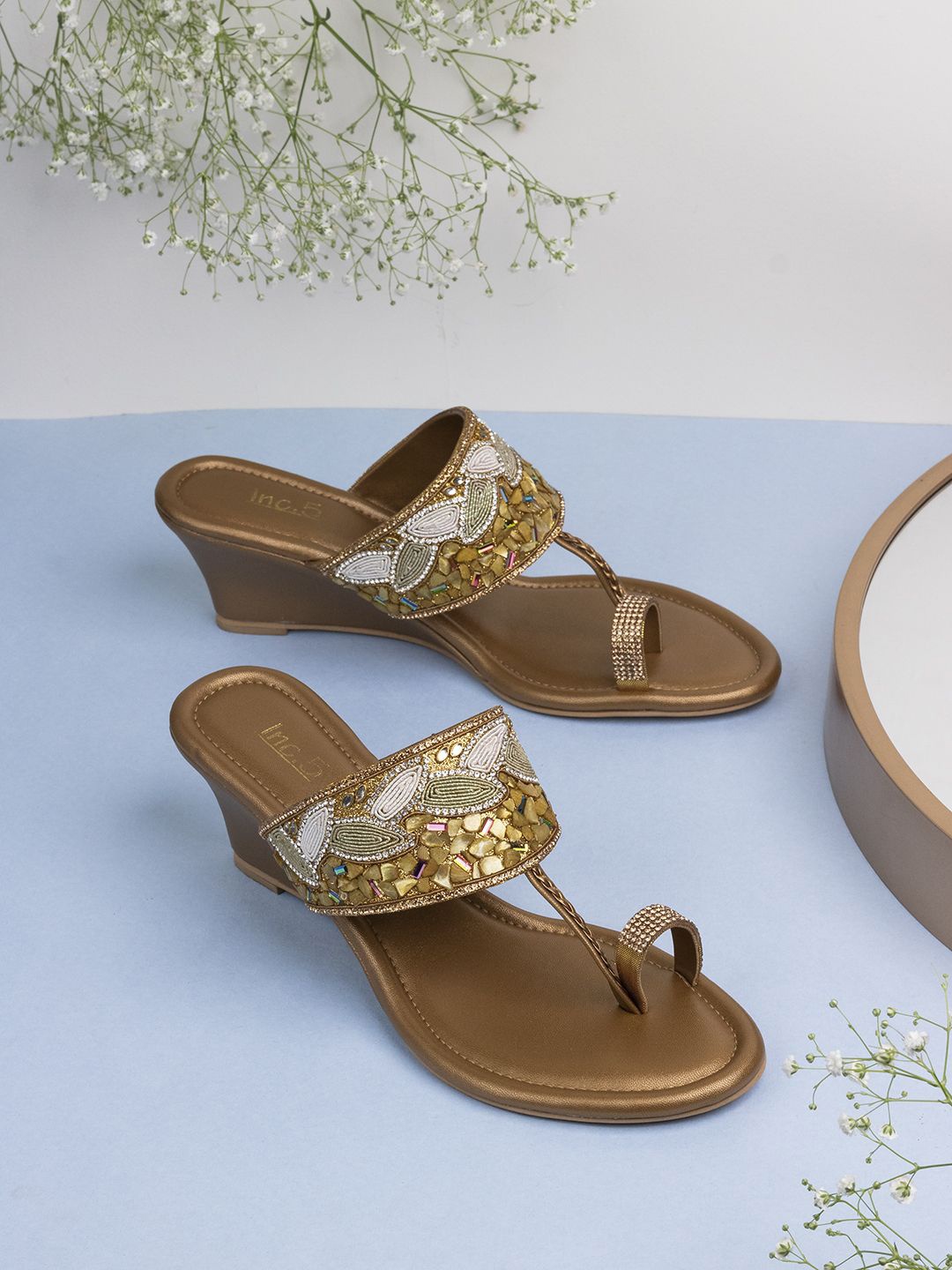 

Inc 5 Women Embellished Wedge Sandals, Gold