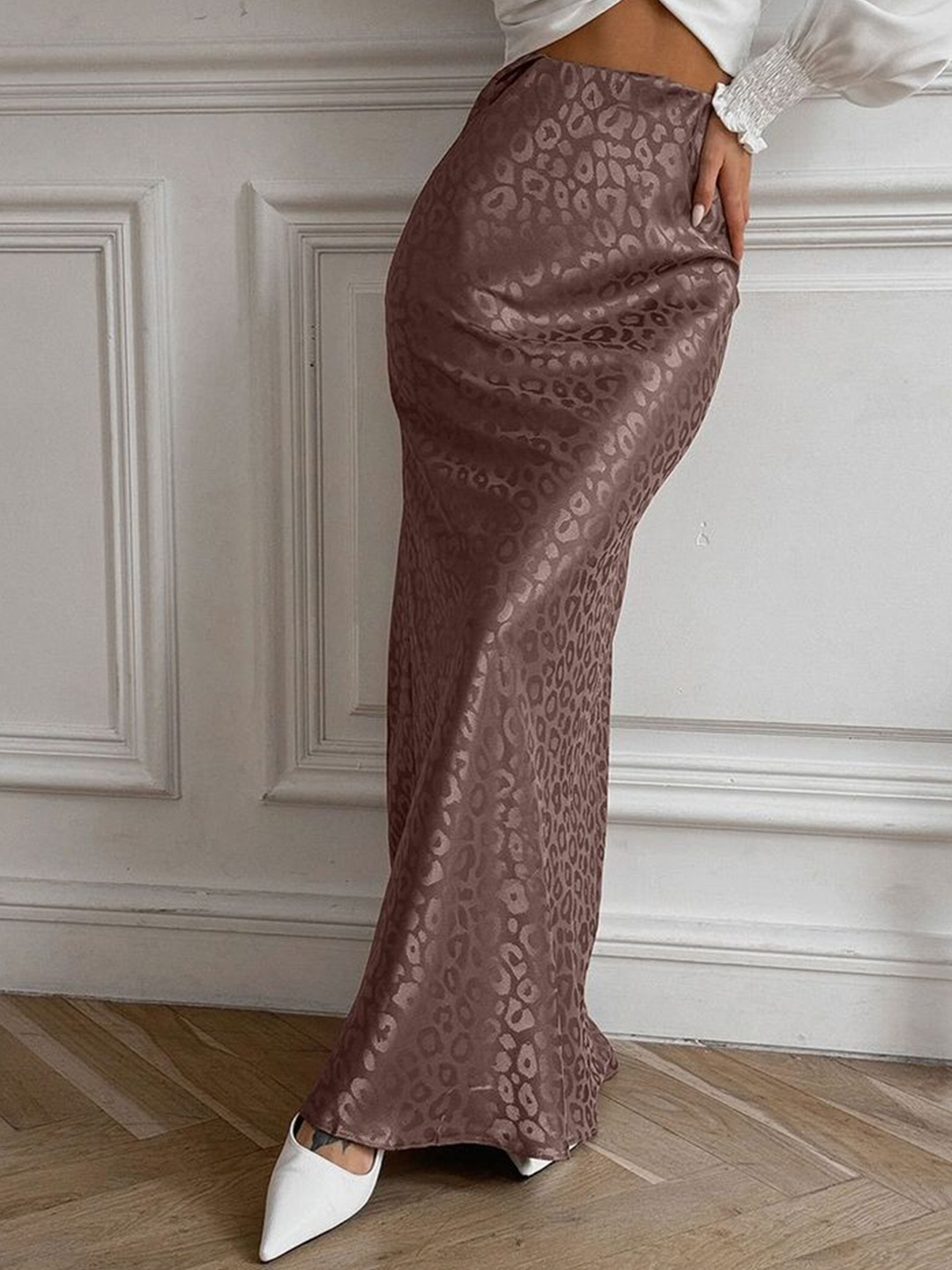 

LULU & SKY Printed Straight Maxi Skirts, Brown