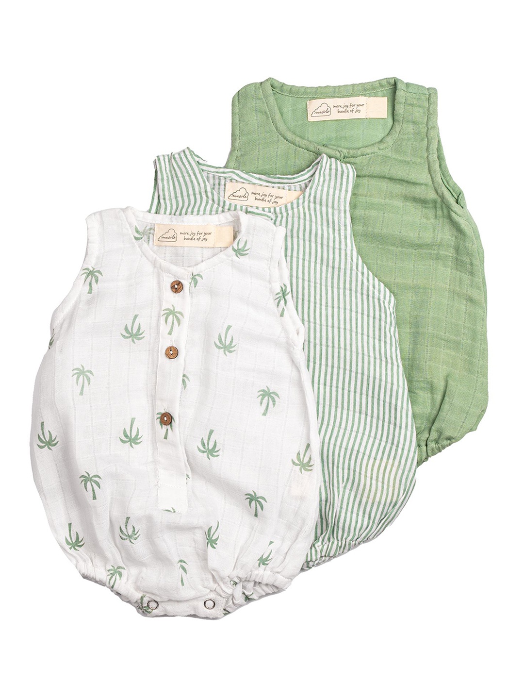

Masilo Infants Kids Pack Of 3 Organic Cotton Bodysuit, Green