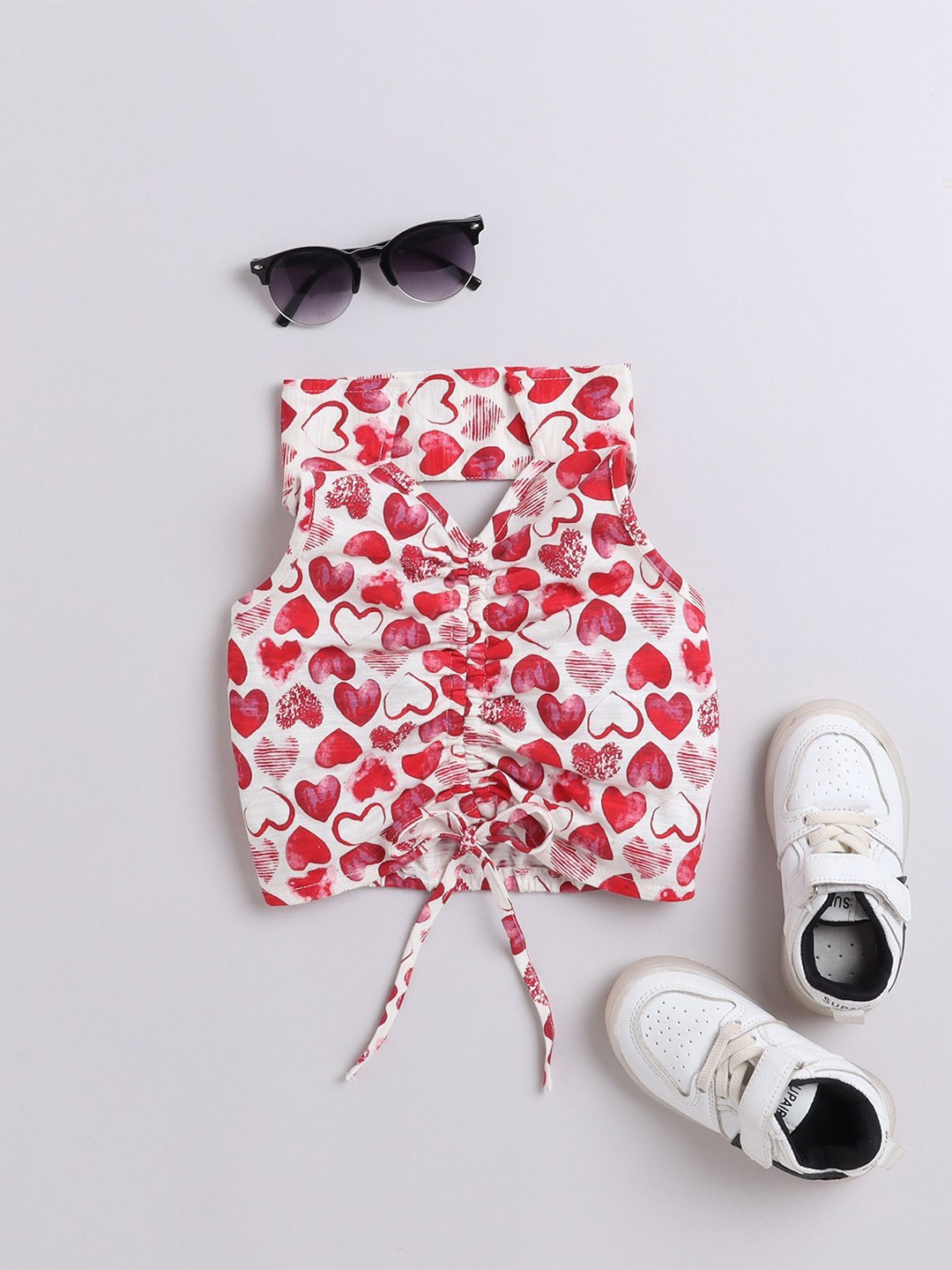 

taffykids Girls Conversational Printed Cotton Regular Top, Red