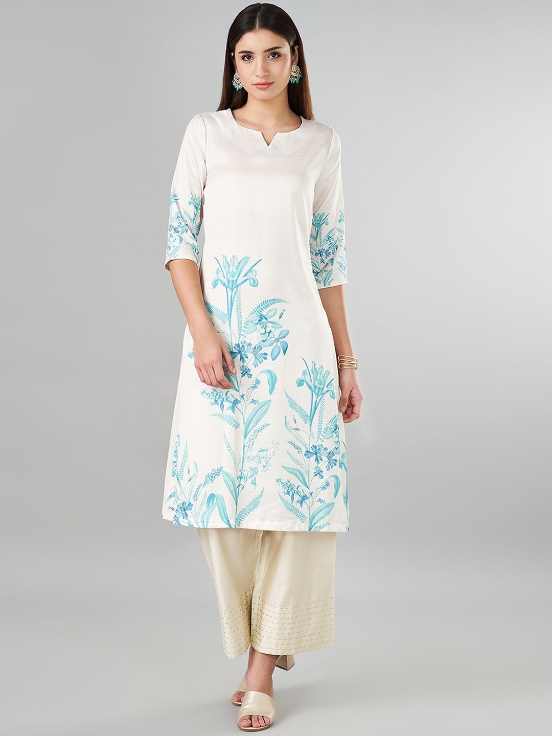 

RANGMANCH BY PANTALOONS Floral Printed Straight Kurta, White