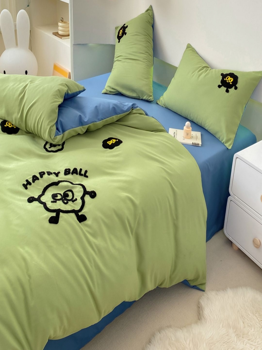 

JC HOME Blue & Green Cartoon Characters Polycotton 3 Piece Double Queen Regular Bedding Set