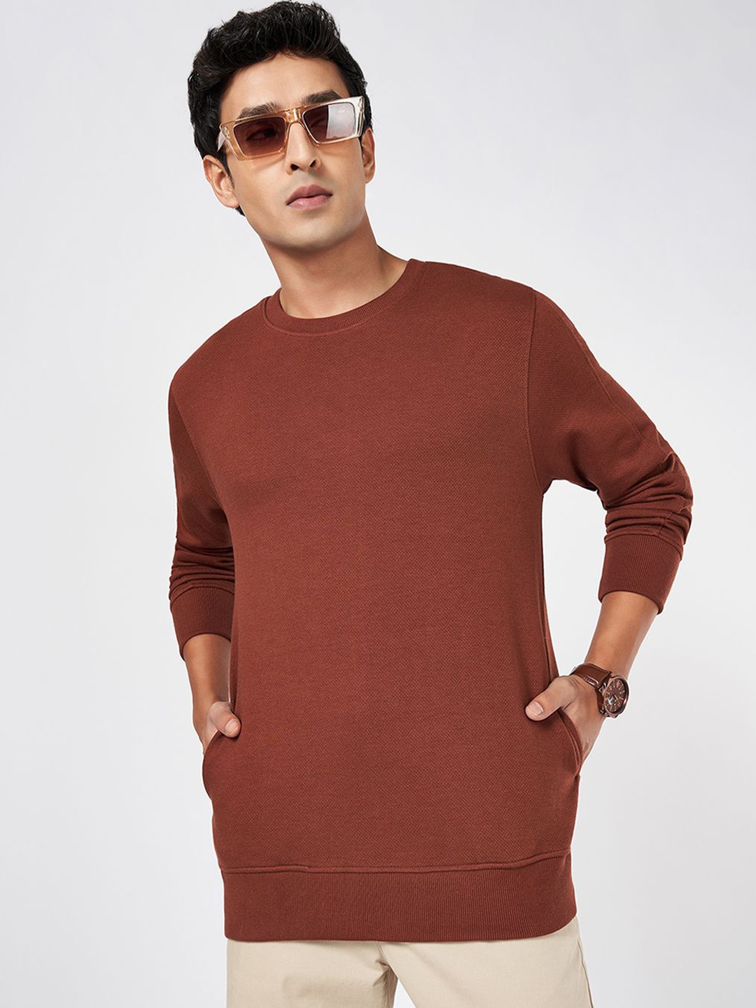 

BYFORD by Pantaloons Men Round Neck Cotton Sweatshirt, Brown