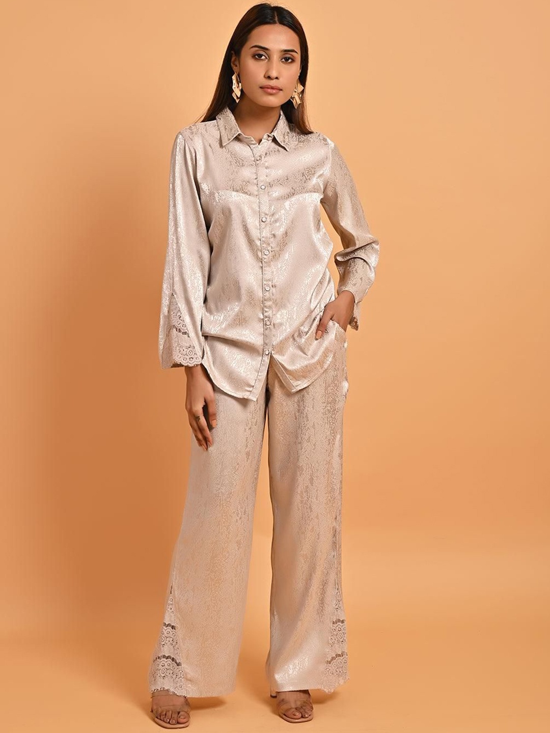 

Lakshita Shirt Collar Long Sleeves Shirt With Trouser, Beige