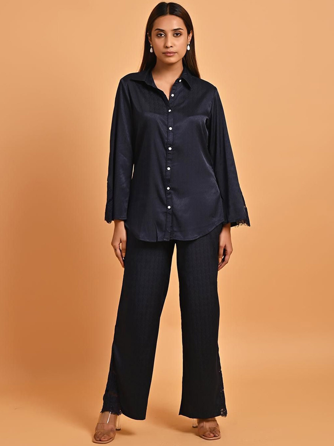 

Lakshita Shirt Collar Long Sleeves Shirt With Trouser, Navy blue