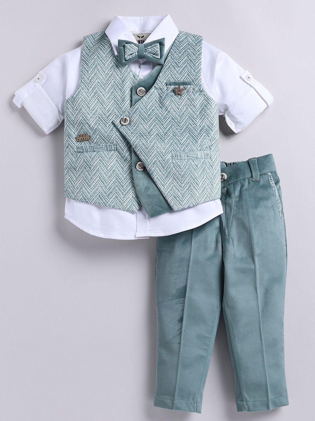 

LITTLE COLLARS Boys Printed Double-Breasted Three-Piece Suit, Green