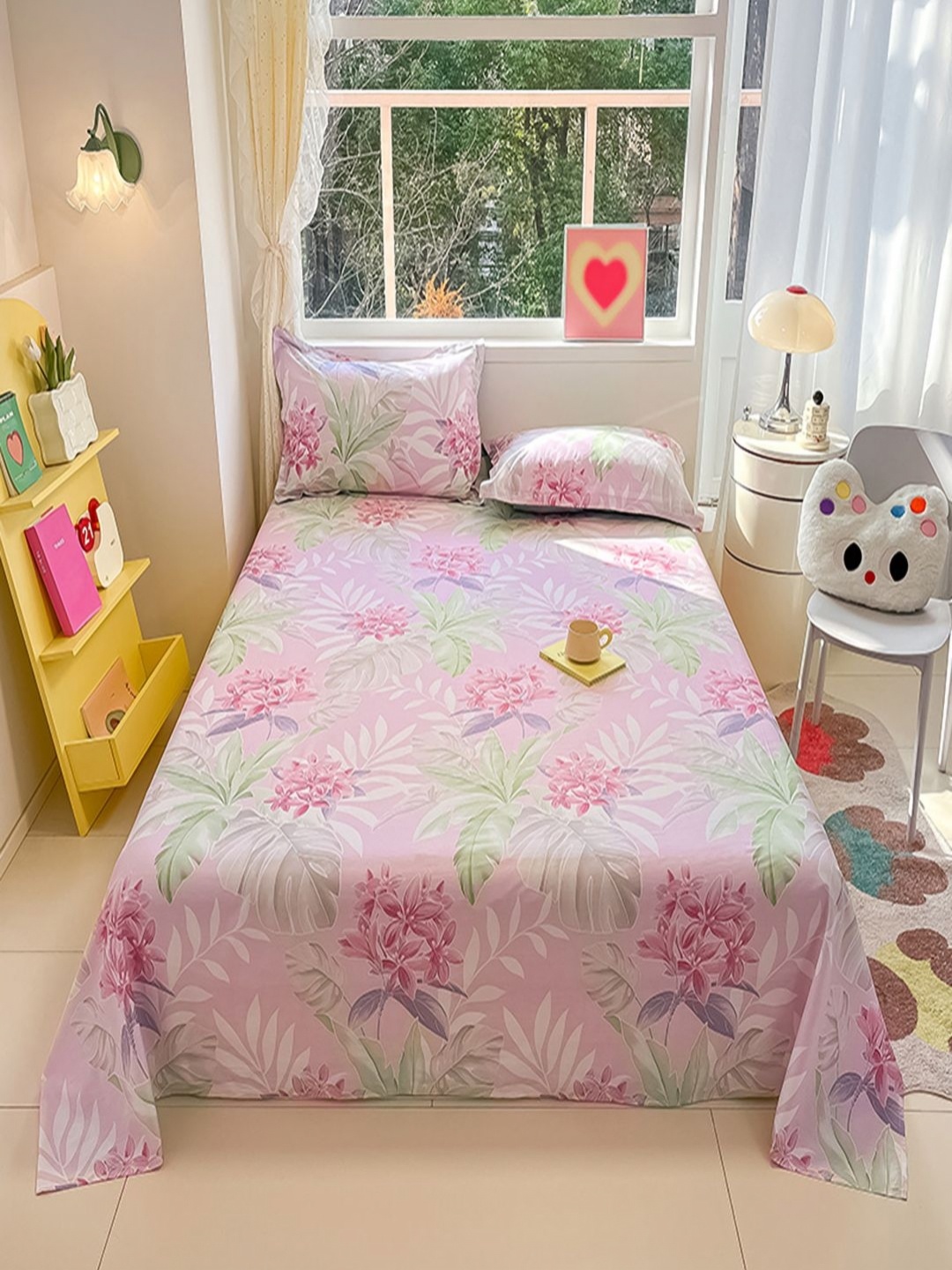 

JC HOME Pink & Green Floral Pure Cotton 220 TC King Bedsheet Set 2 m x 2.30 m