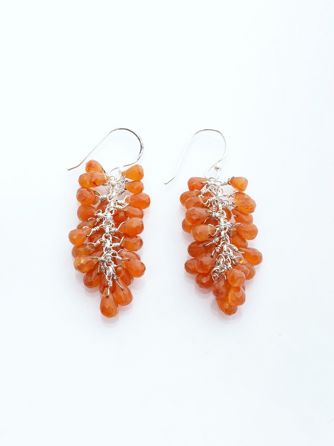 

Exotic India Silver-Plated Beaded Faceted Carnelian Bunch Drop Earrings, Orange