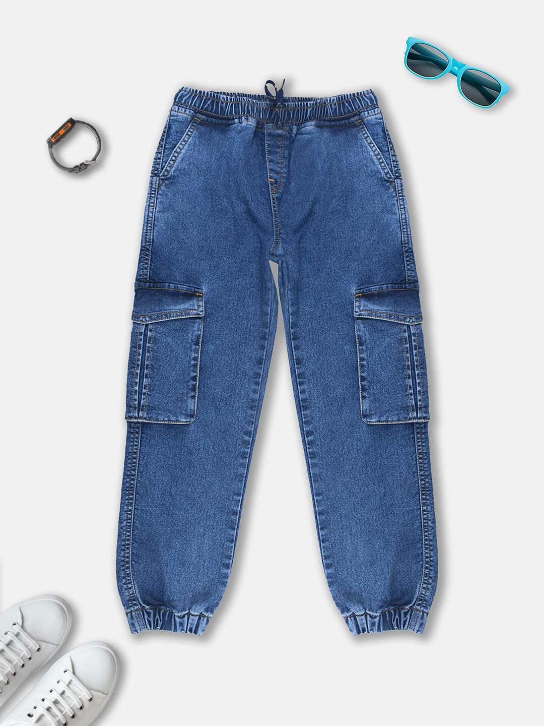 

KiddoPanti Boys Jean Jogger Stretchable Mid-Rise Jeans With Cargo Pocket, Blue