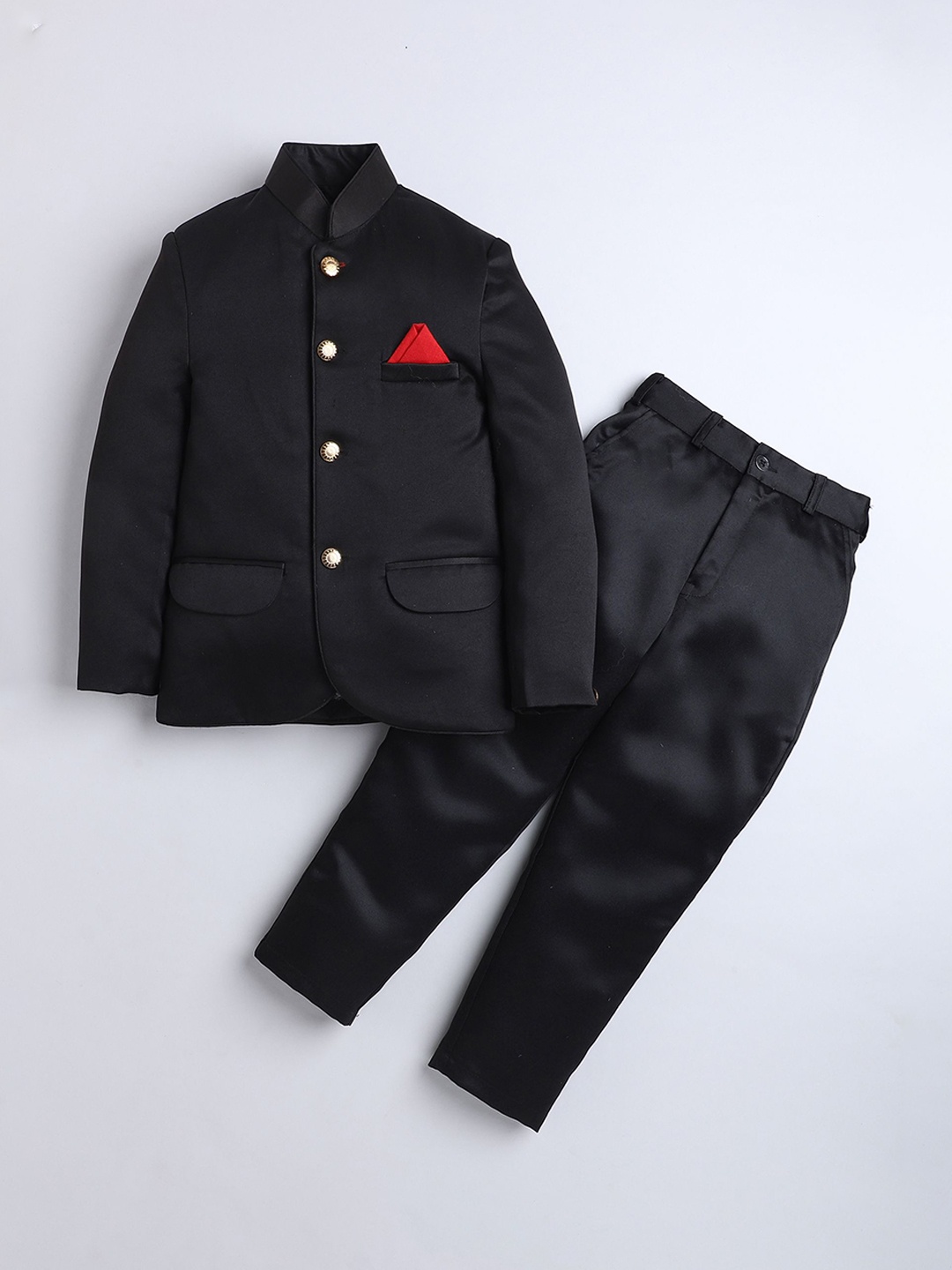 

BAESD Boys Single-Breasted Mandarin Collar Two-Piece Suits, Black