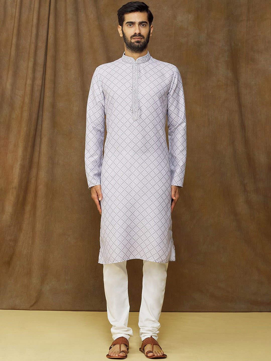 

Samyukta Singhania Ethnic Motifs Printed Straight Kurta with Churidar, Grey