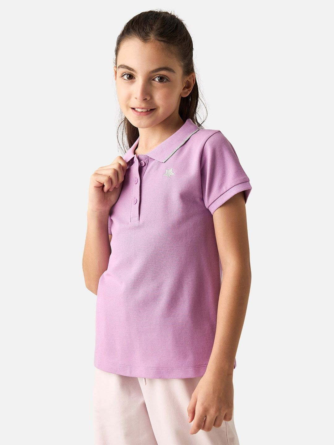 

Juniors by Babyshop Girls Solid Polo Collar Cotton T-shirt, Purple