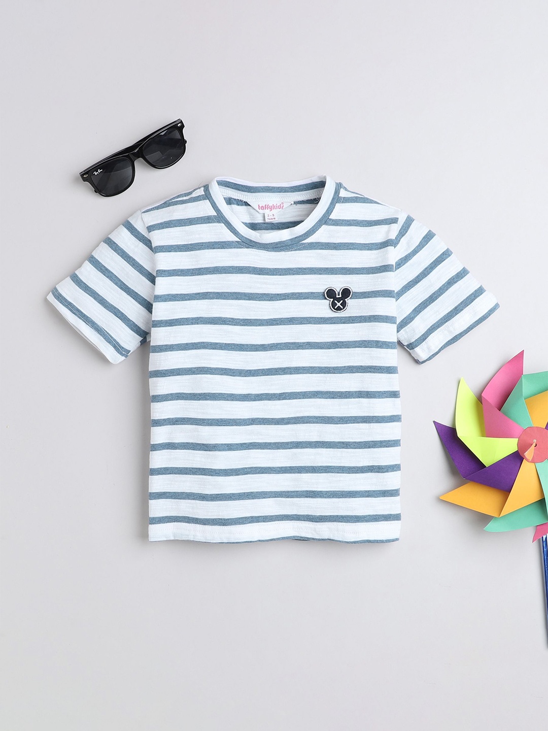 

taffykids Girls Horizontal Stripes Striped Cotton Regular Top, White