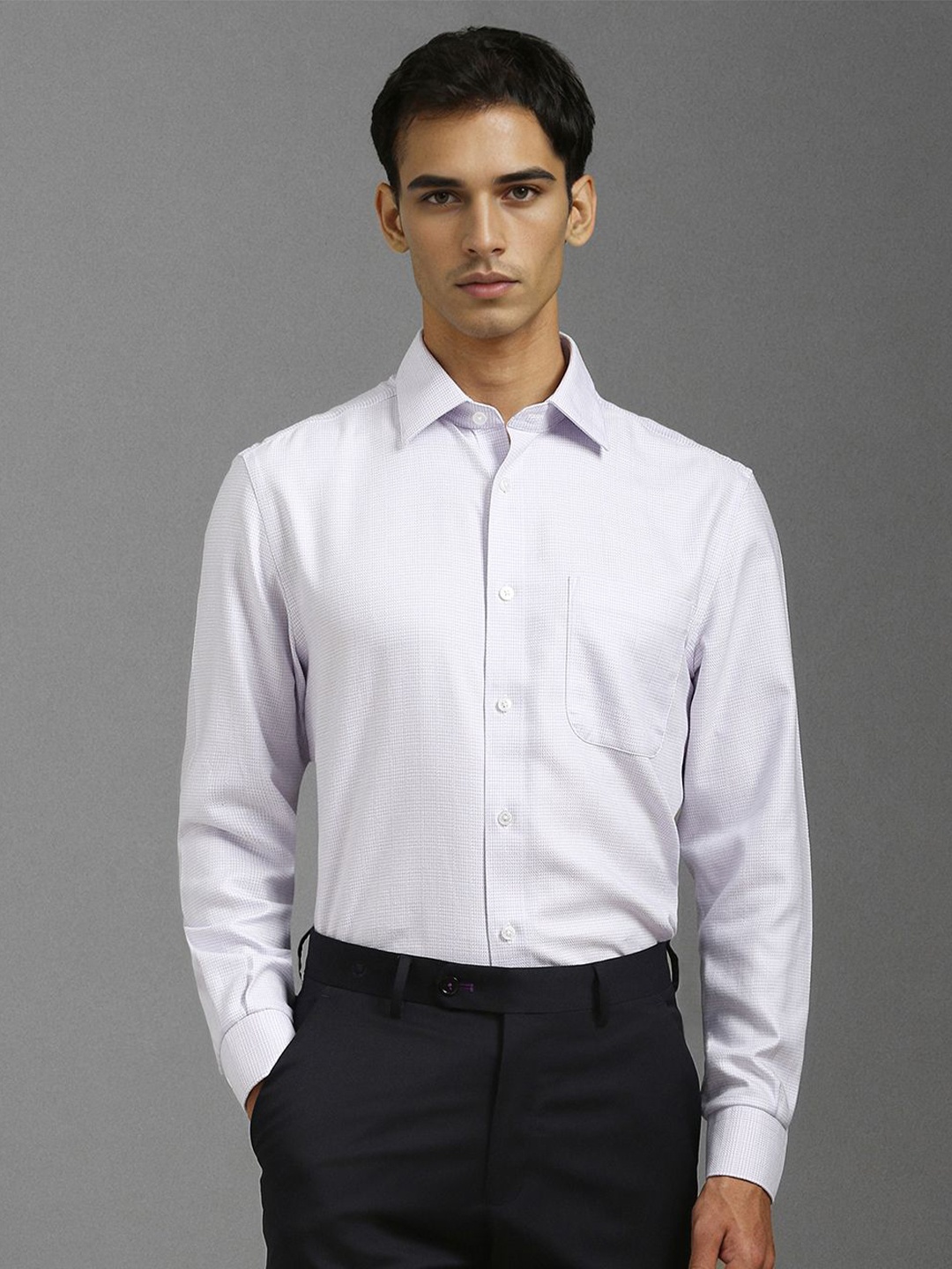 

Louis Philippe Men Classic Spread Collar Solid Cotton Formal Shirt, Grey
