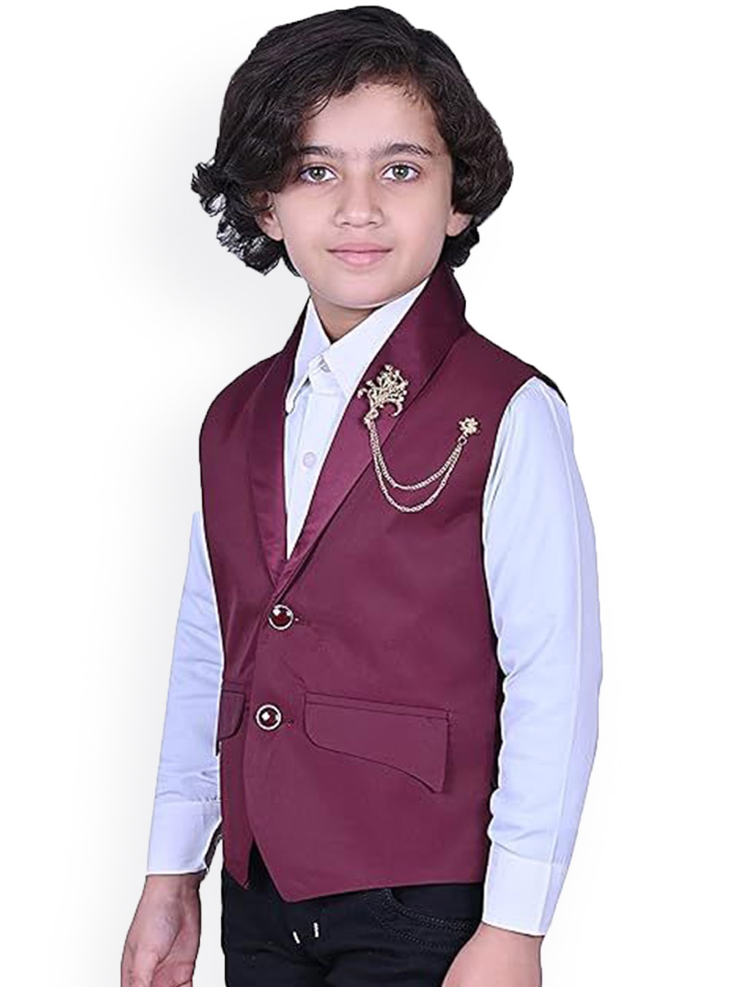 

Eliq Boys Corduroy Slim-Fit Cotton Silk Waistcoat, Maroon