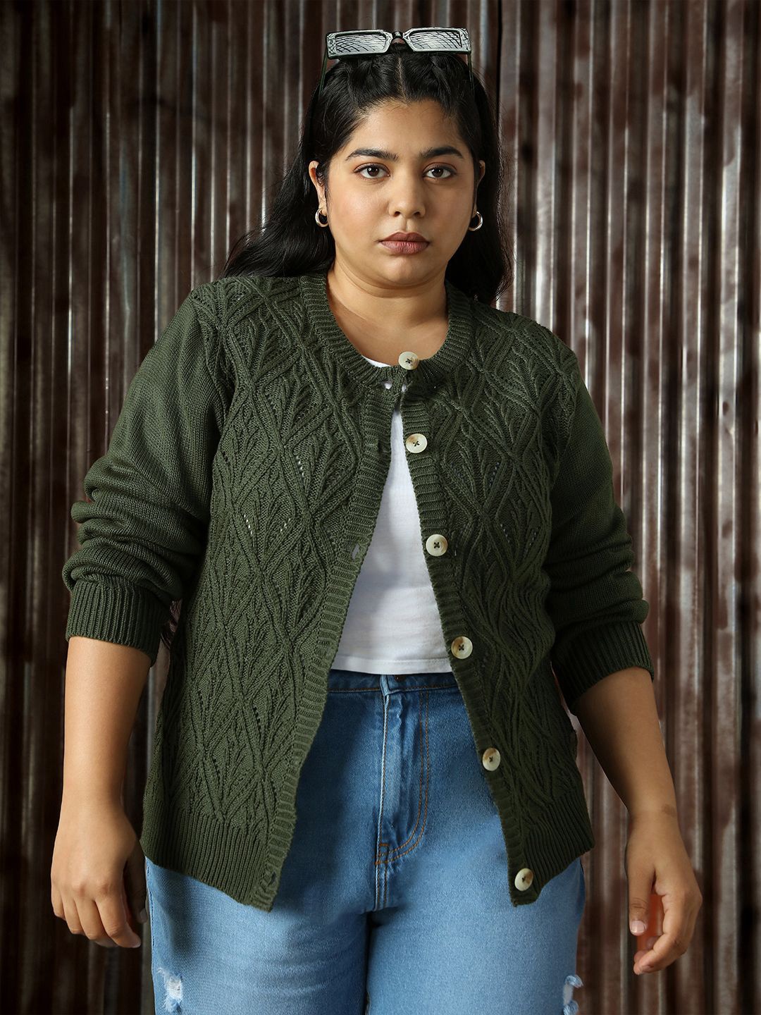 

Freeform by High Star Women Cable Knit Cardigan, Green