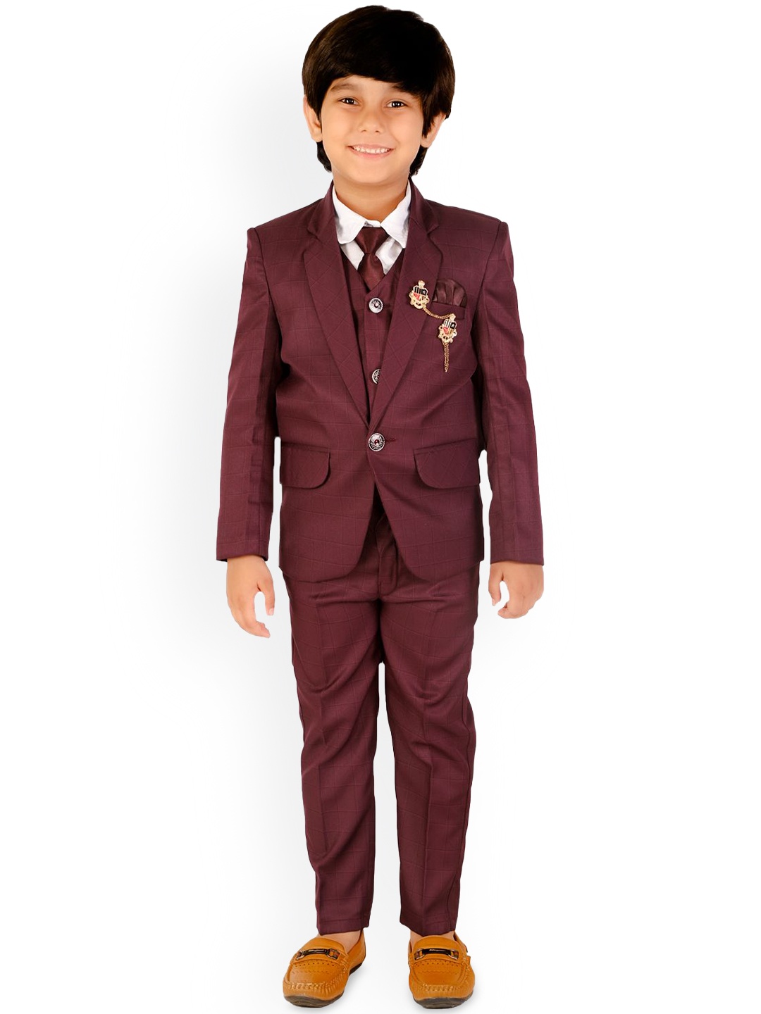 

BAESD Boys Regular Fit Single-Breasted Five Pieces Blazer and Trousers Suits, Maroon