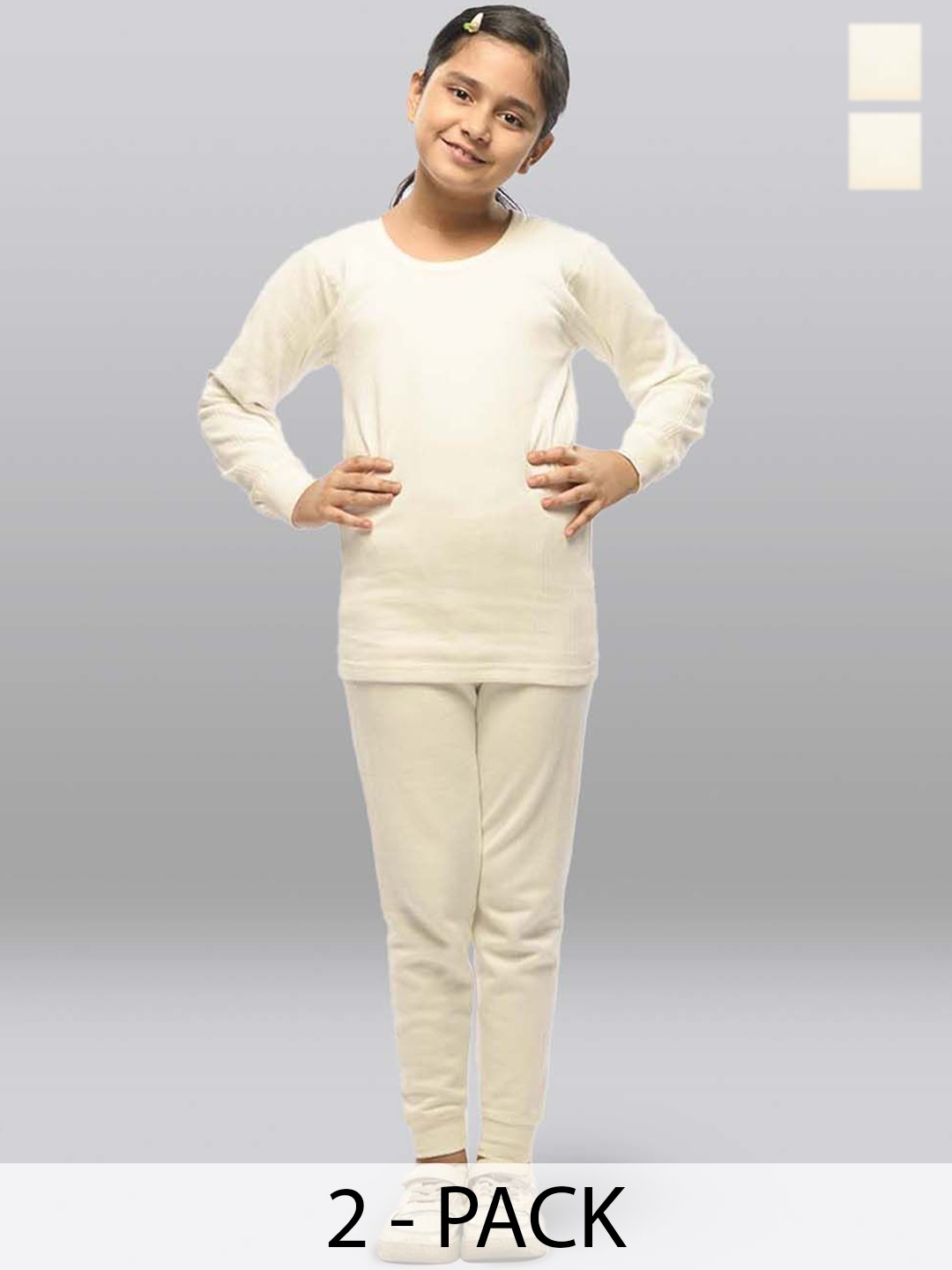 

INFERNO Girls Pack Of 2 Round Neck Cotton Thermal Set, White