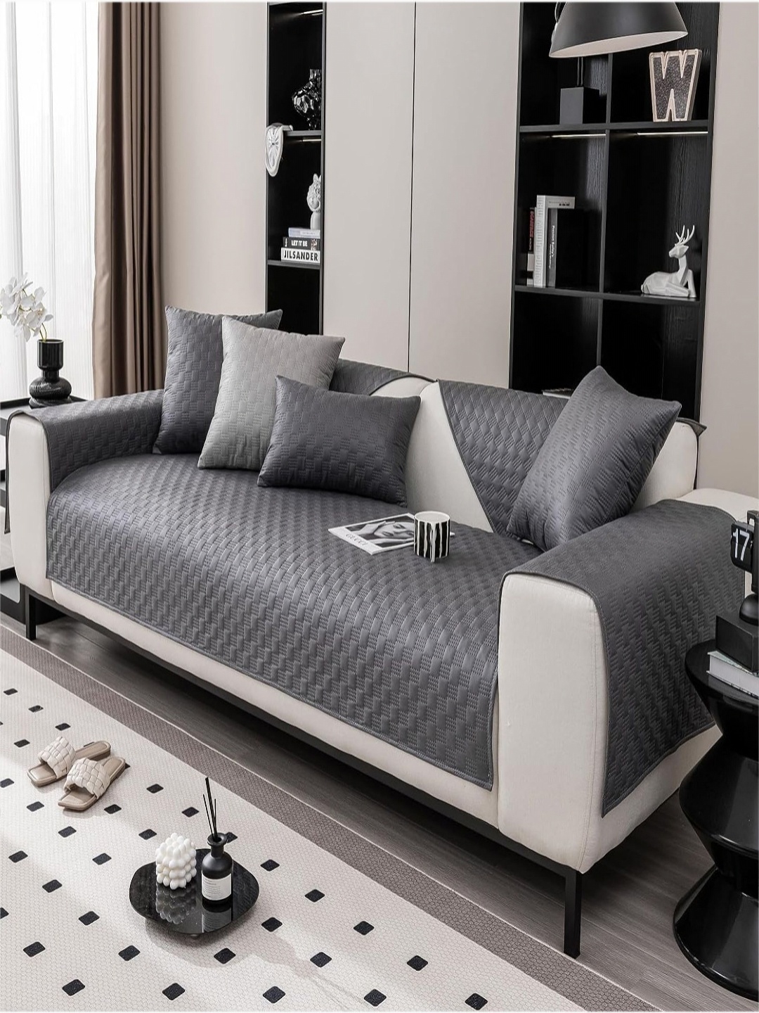 

House of Quirk Four Seater Luxury Waterproof Anti-Slip Stretch Sofa Cover, Charcoal