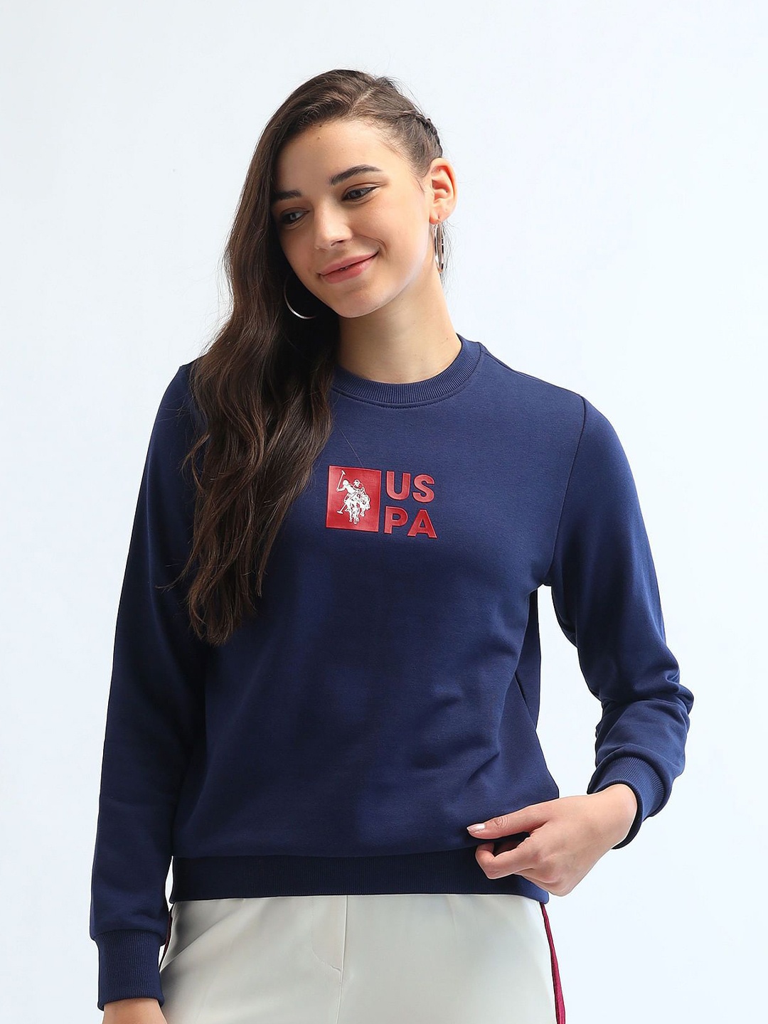 

U.S. Polo Assn. Women Typography Printed Pullover Sweatshirt, Navy blue