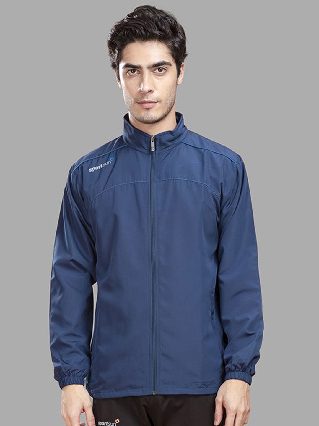 

SPORT SUN Men Mock Collar Solid Sports Sporty Jacket, Blue