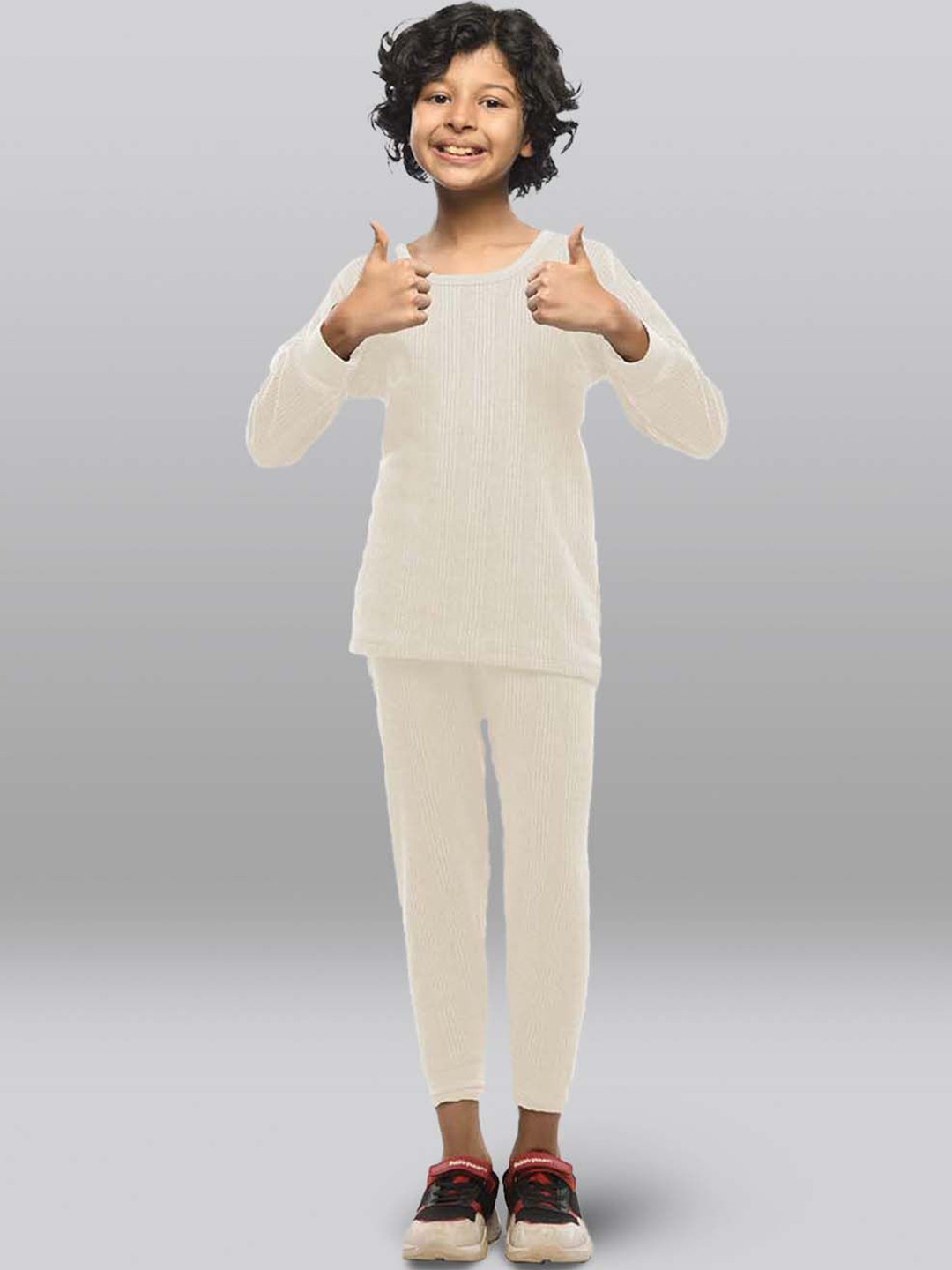 

INFERNO Kids-Striped Cotton Thermal Set, White