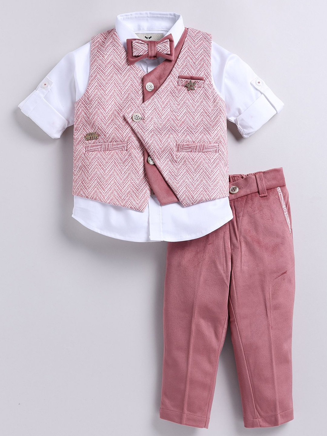 

LITTLE COLLARS Boys Printed Double-Breasted Three-Piece Suit, Pink