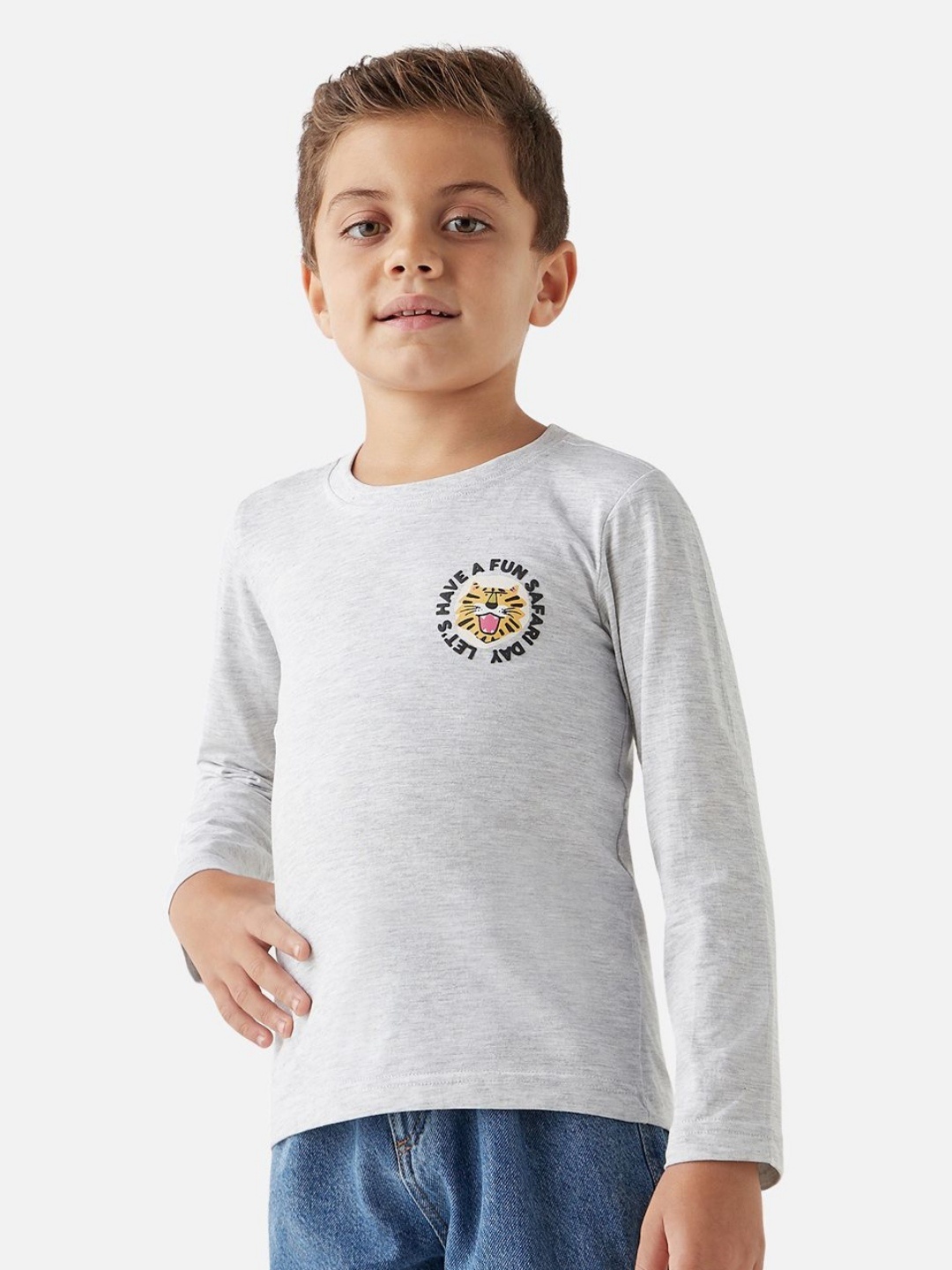 

Juniors by Babyshop Boys Graphic Printed Round Neck Cotton T-shirt, Grey