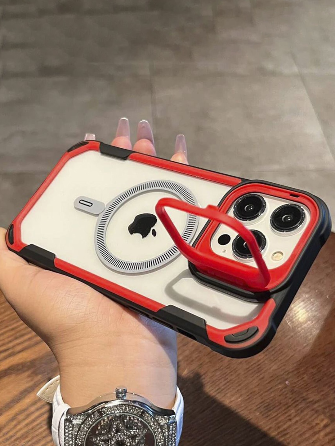 

Luxury Kase Solid Printed iPhone 14 Pro Max Back Case Mobile Accessories, Red