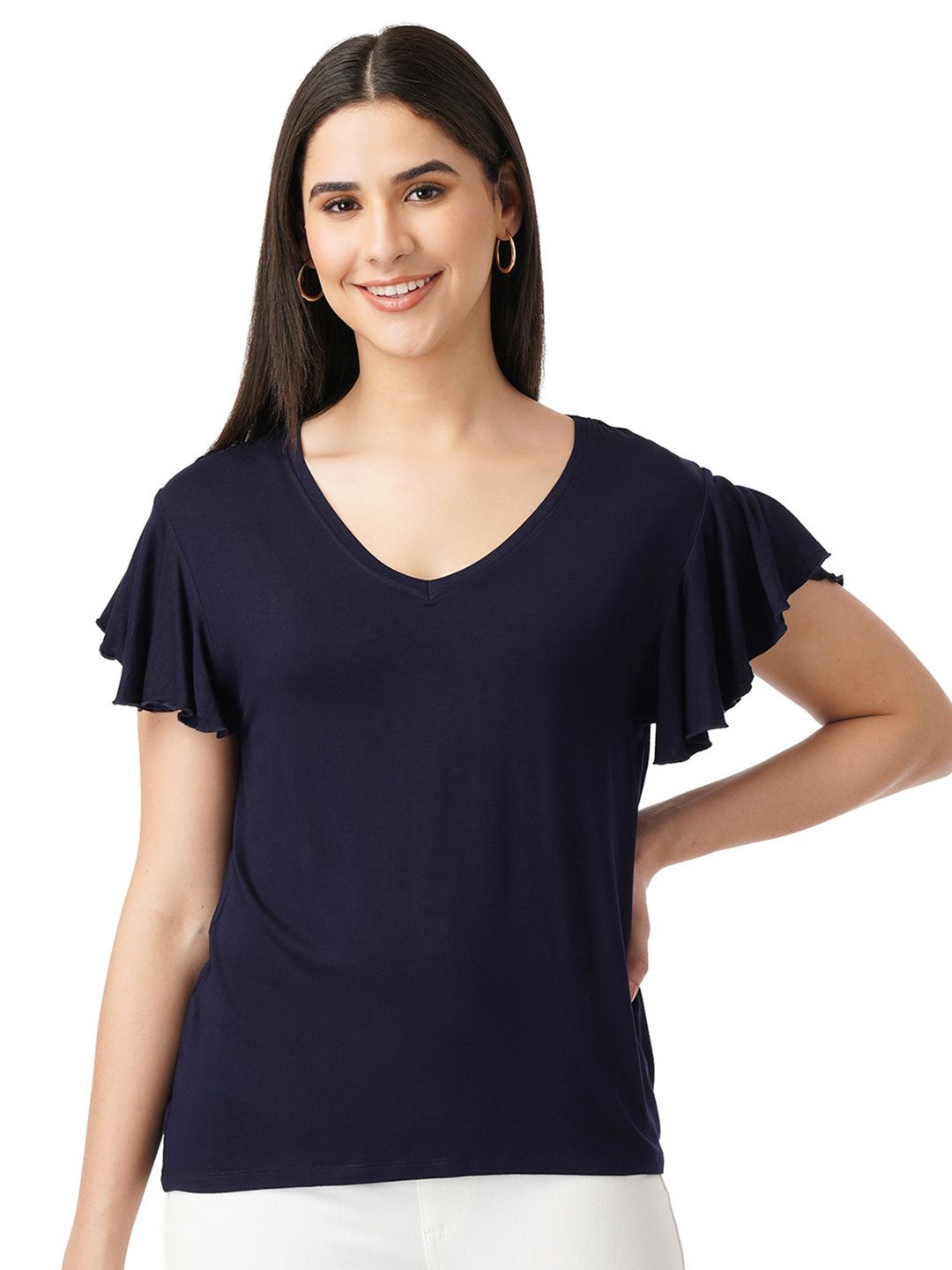 

FYLTR Women Flutter Sleeve Top, Blue