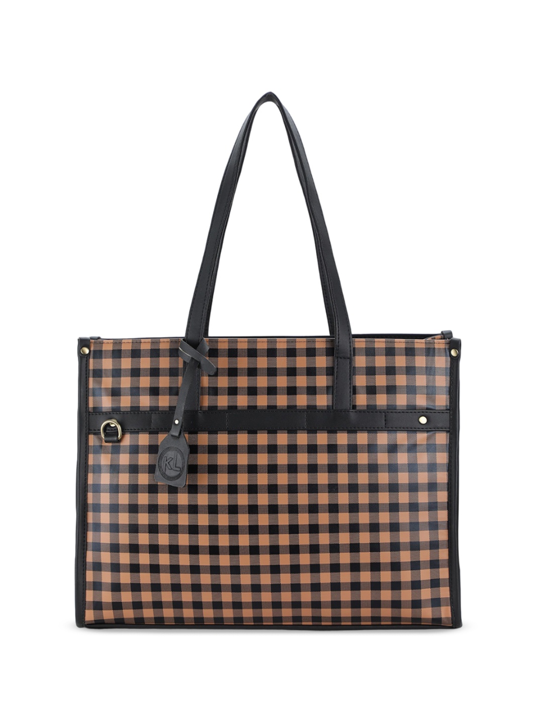 

K London Women Checked Structured Shoulder Bag, Brown