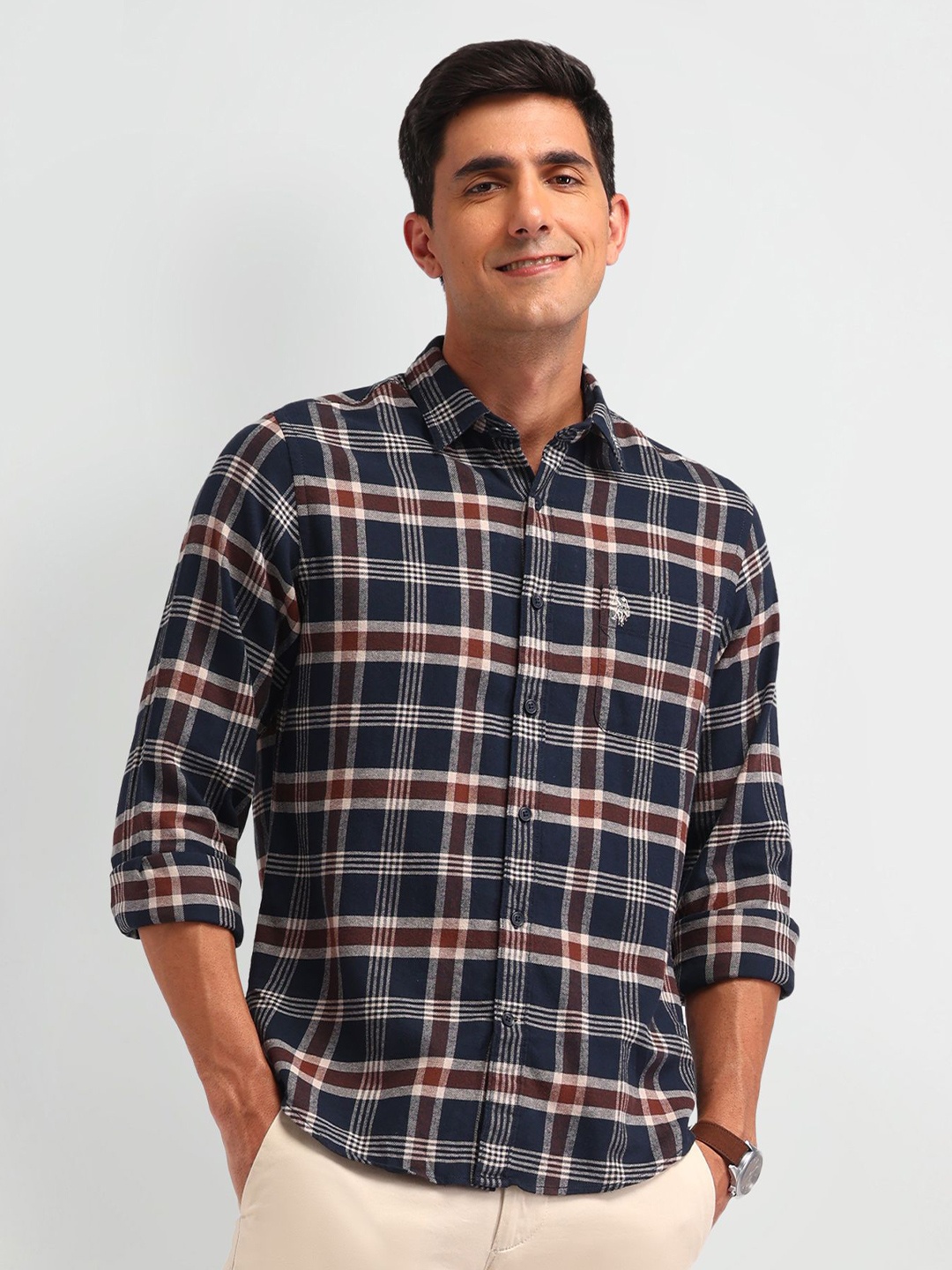 

U.S. Polo Assn. Denim Co. Men Manhattan Checks Printed Cotton Slim Fit Casual Shirt, Blue