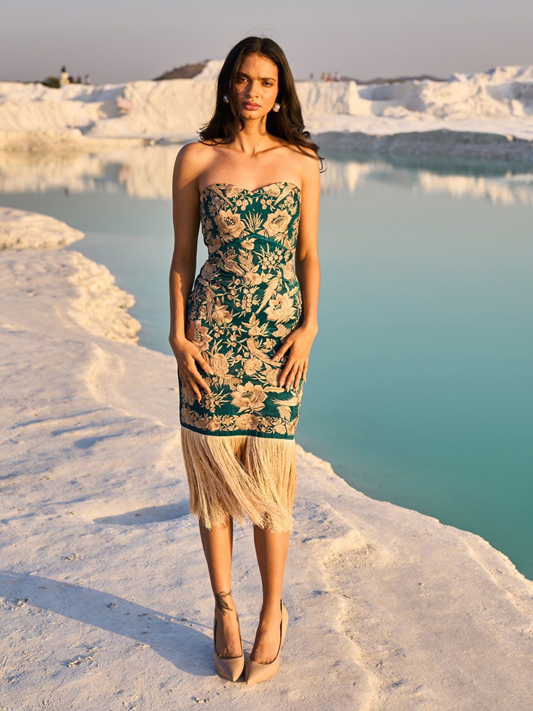 

Dash and Dot Women Fringe Hem Bandeau Dress, Teal