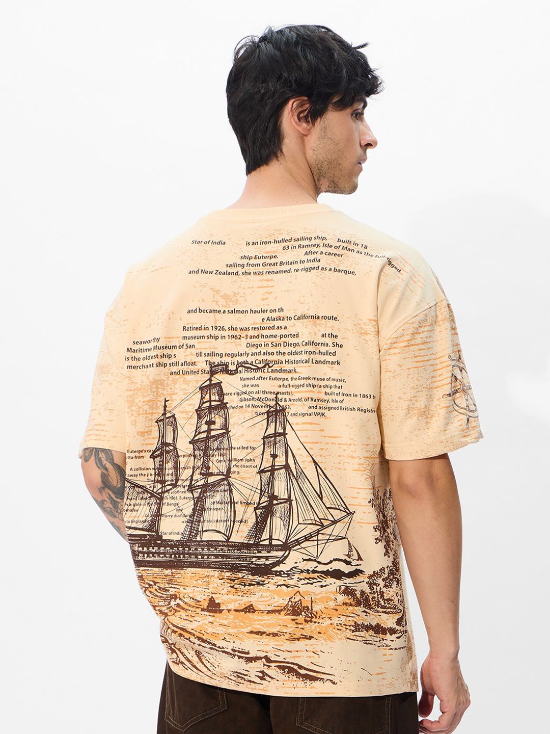 

The Souled Store Men Graphic Printed Round Neck Cotton Oversized T-shirt, Brown