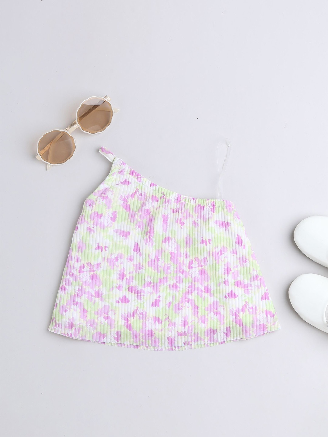 

taffykids Girls Floral Printed One Shoulder Top, Multi