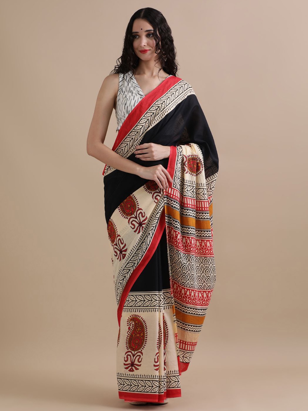 

Jaipur Kurti Ethnic Printed Pure Cotton Saree, Black