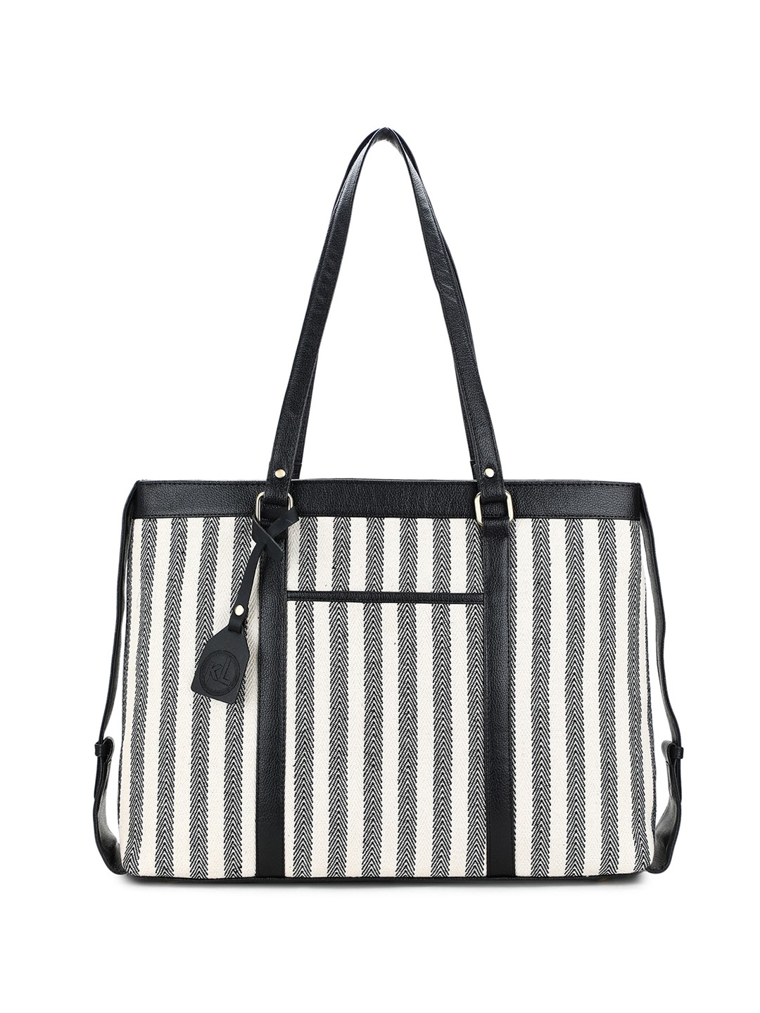 

K London Women Striped Structured Shoulder Bag, Black