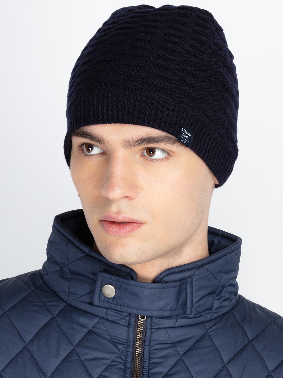 

Status Quo Men Self Design Beanie, Navy blue