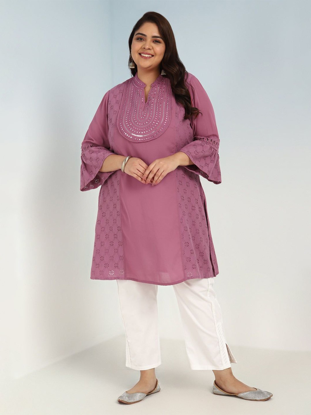

Lakshita Women Mandarin Collar Embroidered Tunic, Pink