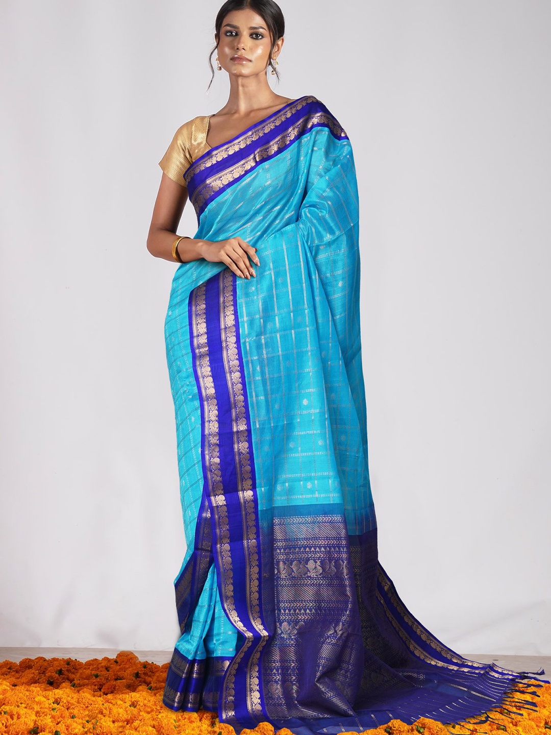 

Unnati Silks Woven Design Zari Kanjeevaram Saree, Blue