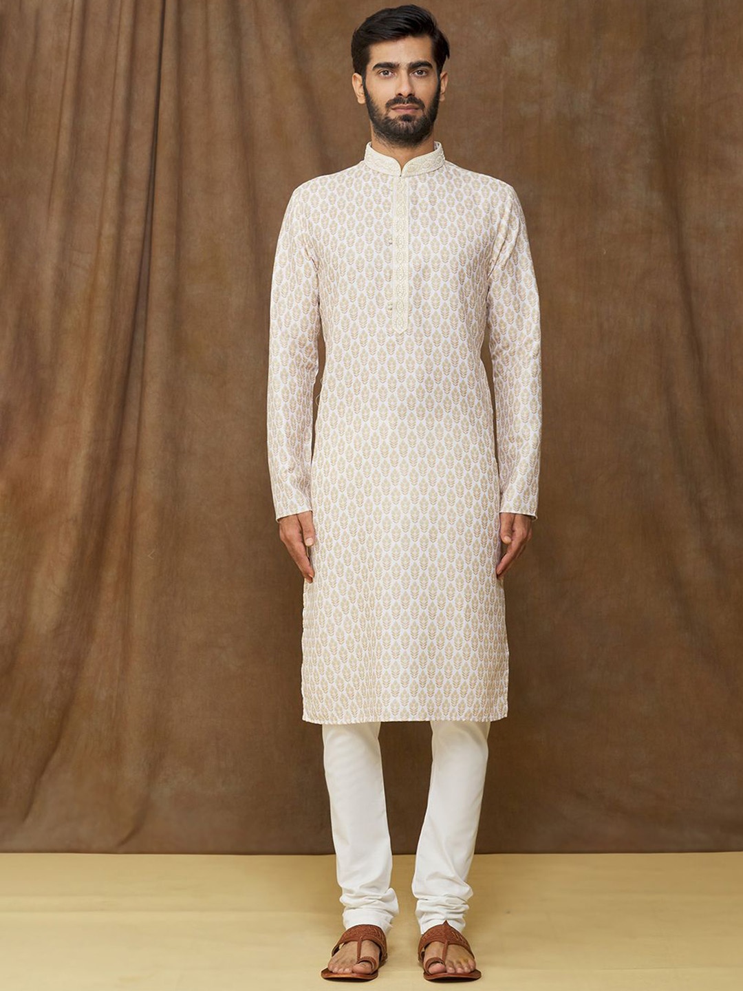 

Samyukta Singhania Floral Printed Thread Work Straight Kurta with Trouser, Yellow