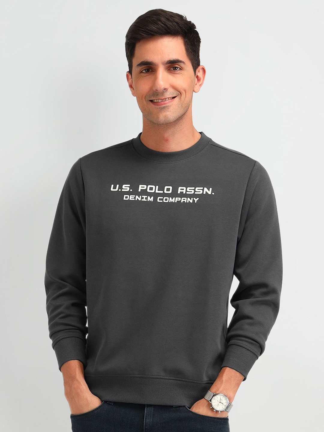 

U.S. Polo Assn. Denim Co. Men Printed Long Sleeves Sweatshirt, Grey