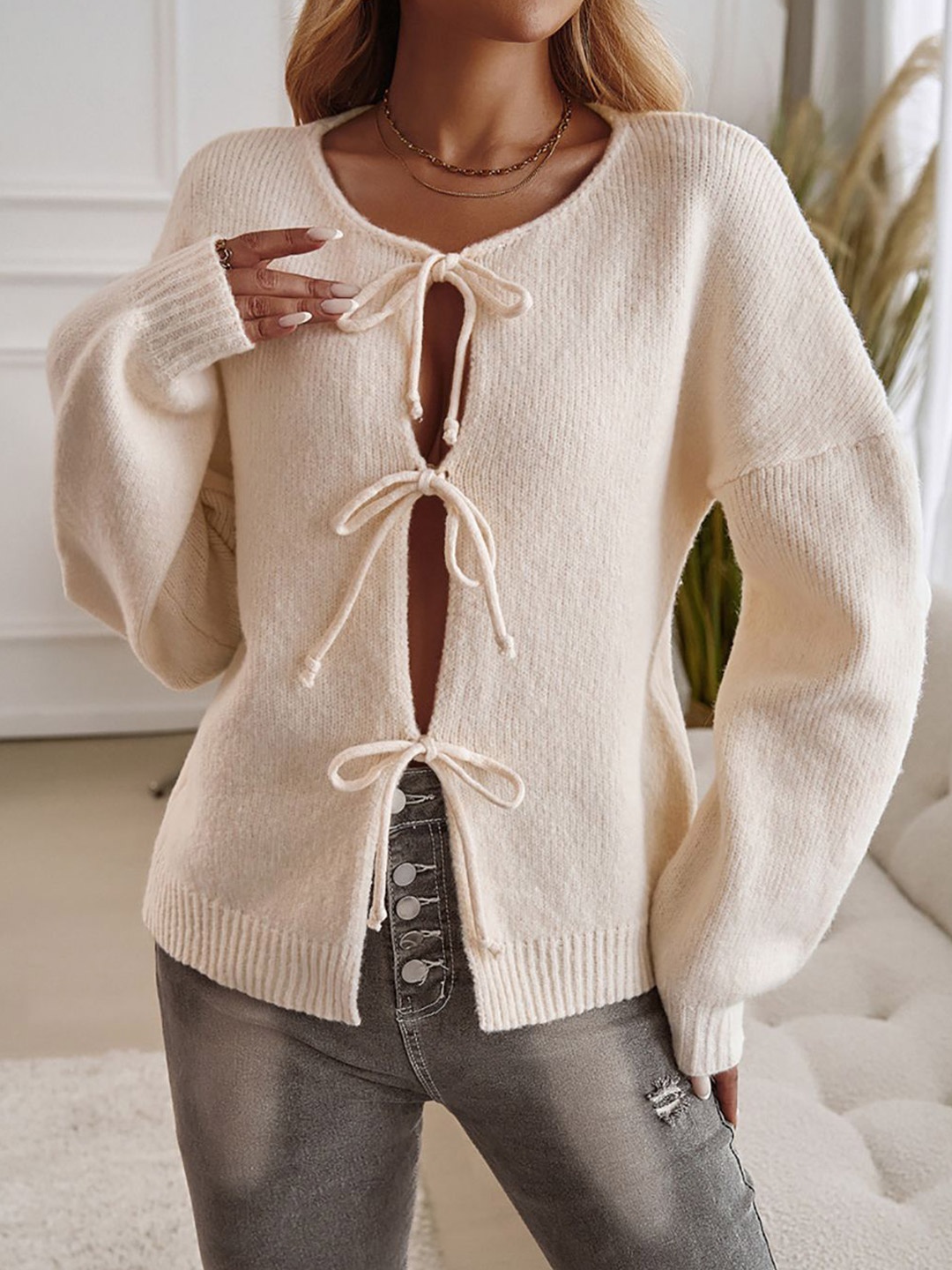 

StyleCast x Revolte Women Solid Front-Open Pullover, Beige