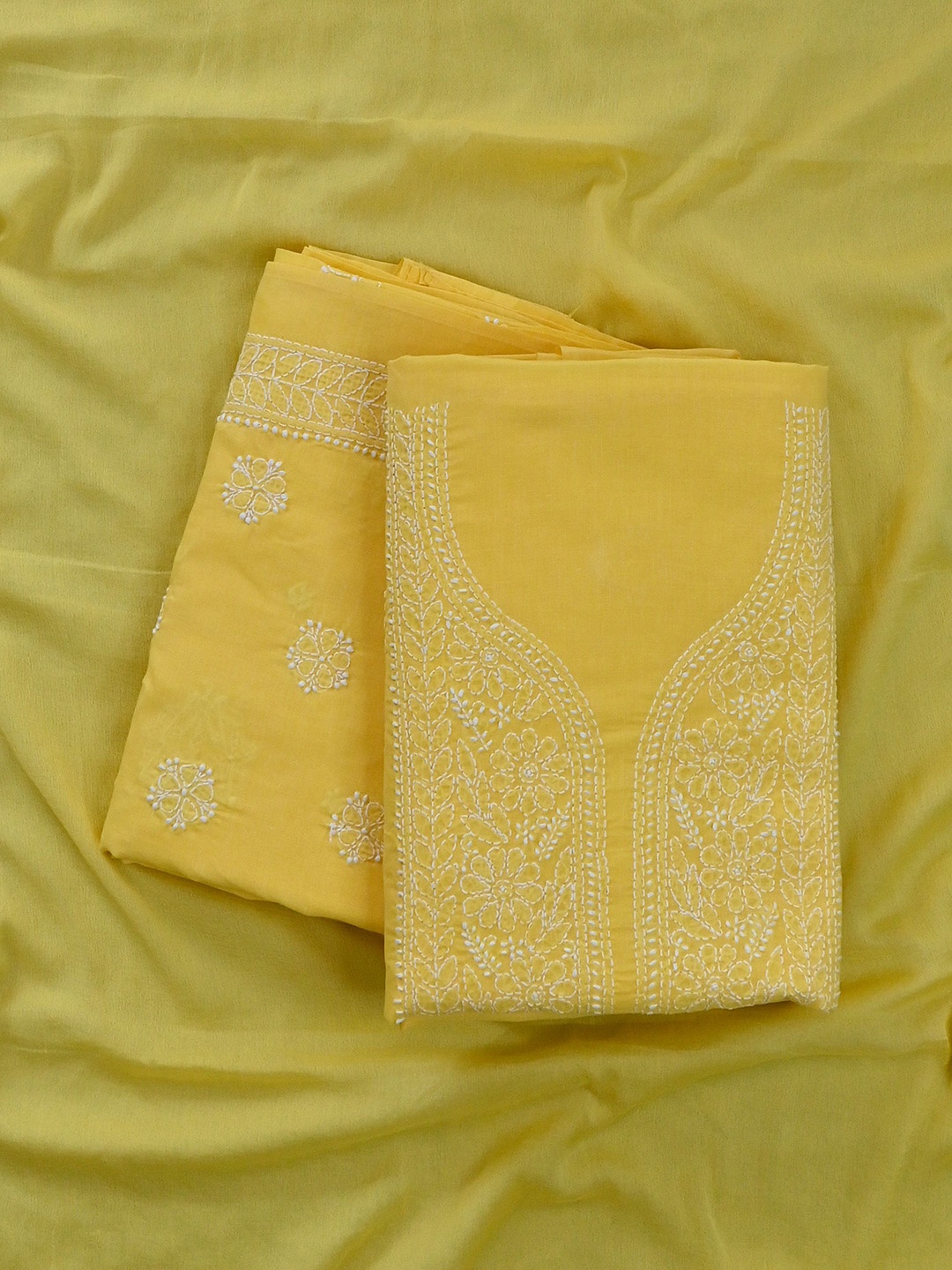 

Seva Chikan Floral Embroidered Unstitched Dress Material, Yellow