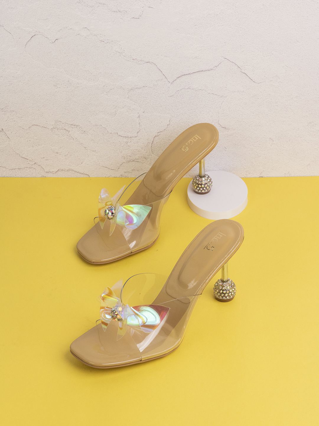 

Inc 5 Women Embellished Transparent Straps Slim Heel Sandals