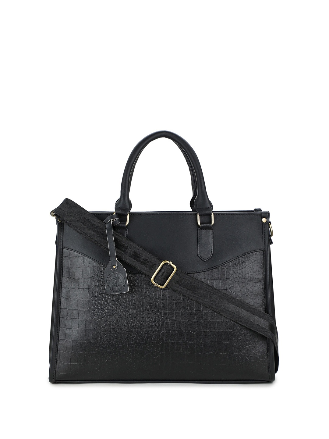 

K London Women Textured Structured Handheld Bag, Black