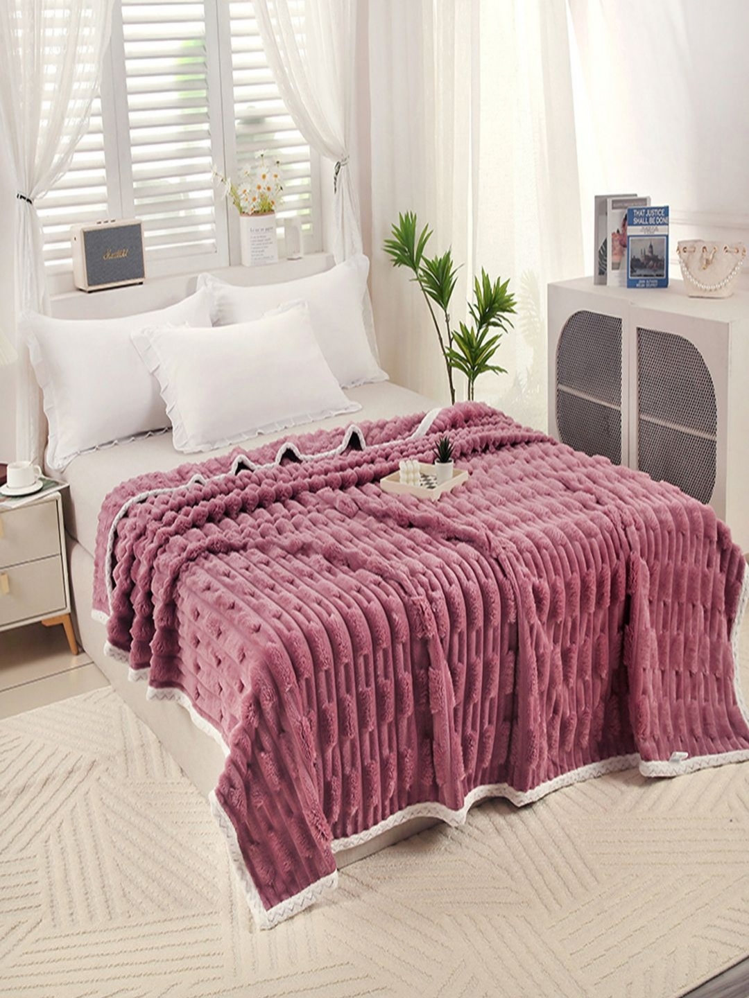 

JC HOME Purple & White AC Room 400 GSM Single Bed Blanket