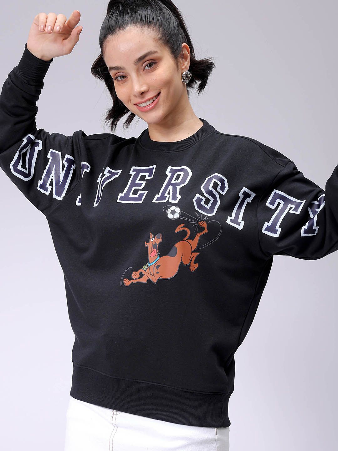

Freehand by The Indian Garage Co Women Cotton Typography Printed Sweatshirt, Black
