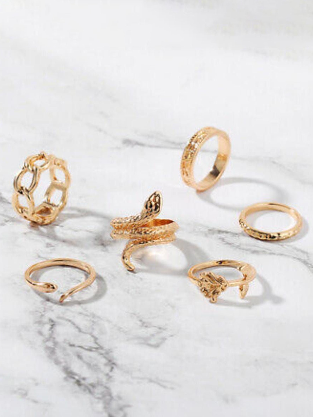 

YU FASHIONS Set Of 6 Gold-Plated Stainless Steel Finger Ring