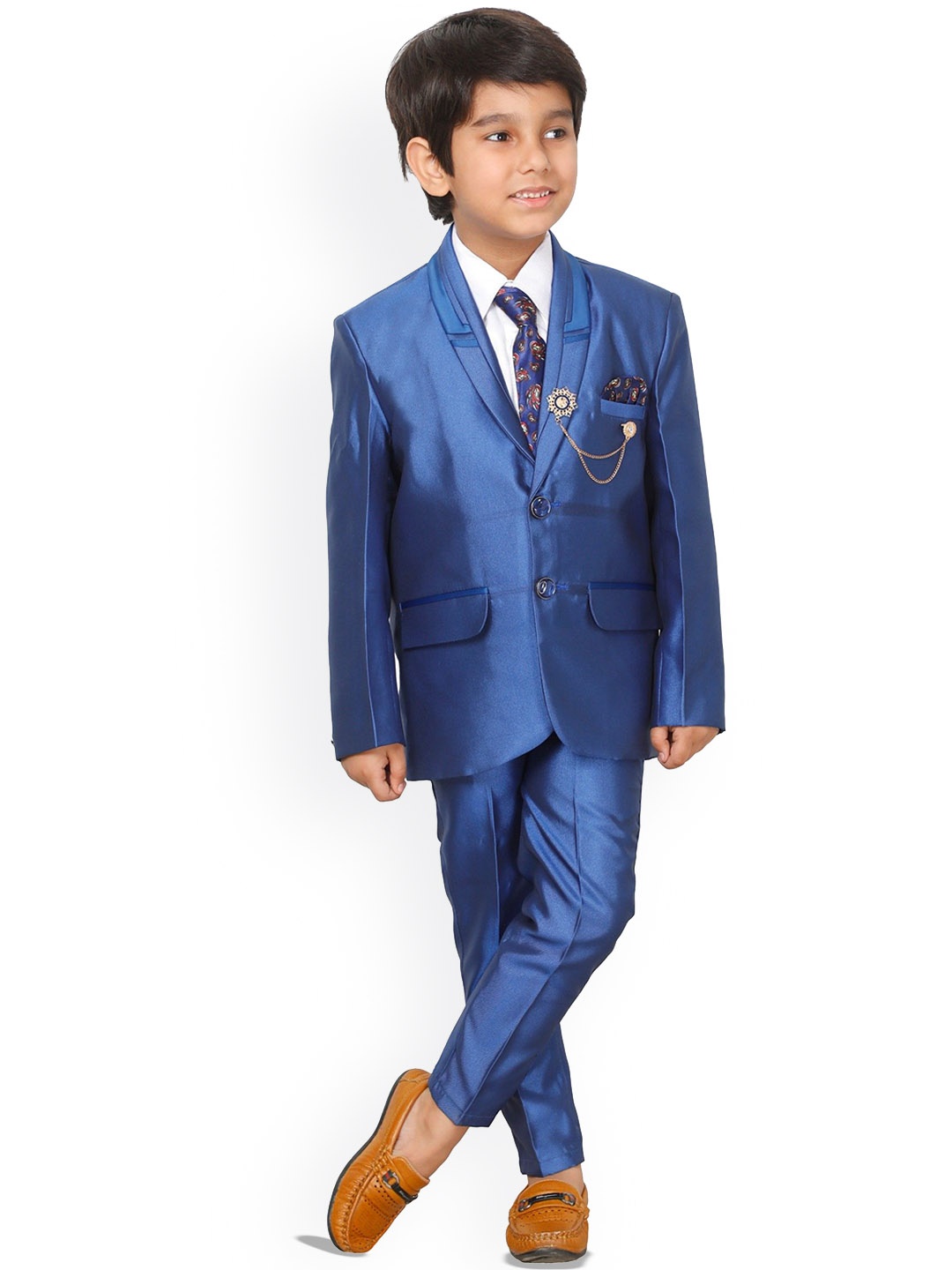 

BAESD Boys 4-Pcs Regular Fit Blazer and Trousers Single Breasted Suits With Shirt and Tie, Blue